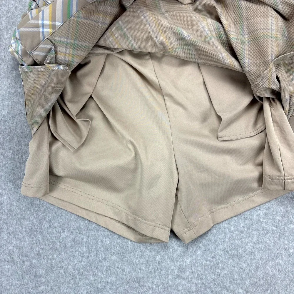 Callaway Skort Womens 12 Tan Green Plaid Mini Golf Performance Stretch Back Zip